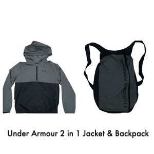 Under Armour Boys Large Packable Windbreaker Hooded Jacket Backpack 2-in-1 Zip